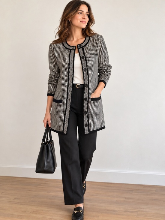 La Madona Sweaters - La Madona Black & Cream Longline Knit Cardigan L